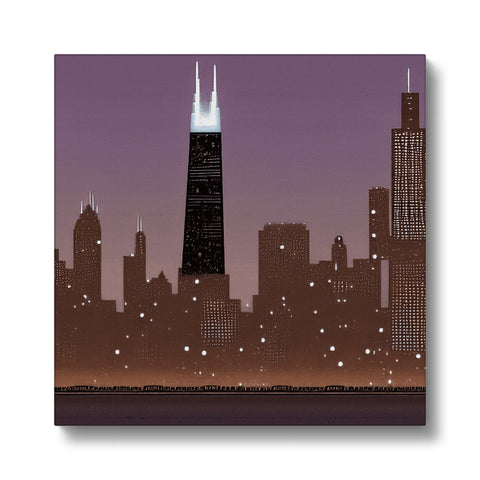 An image of the skyline at night in Chicago and it's black buildings.