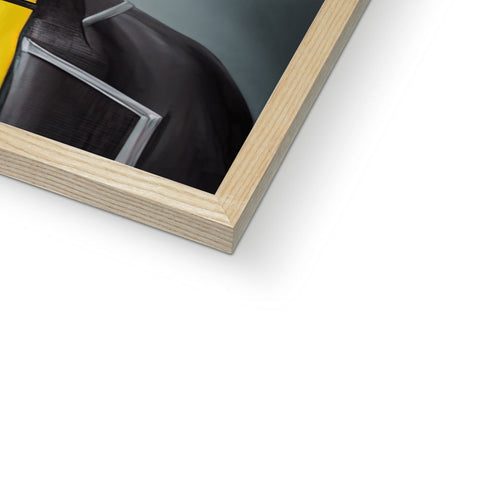 The frame contains images of a picture on a black and yellow metal background.