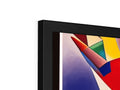 A colorful picture frame holding two television screens.