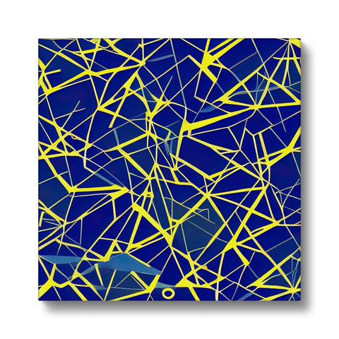 This art print is a geometric design in blue tile with a little blue border.