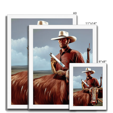 Four different images from a framed picture of a cowboy posing in close up in front of