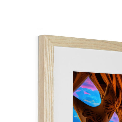 A photo of a wooden frame with artwork on it.