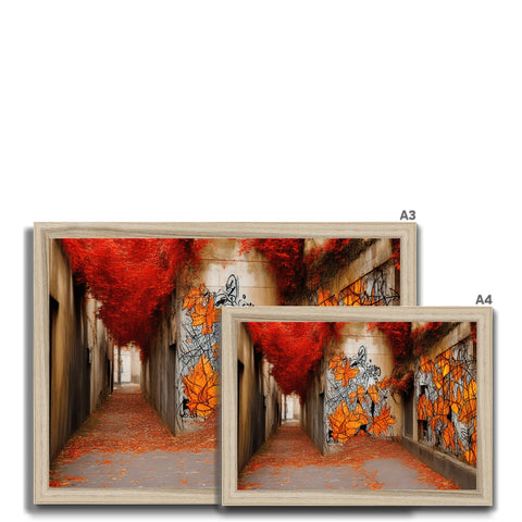 A two picture frame is made of a graffiti covered wall hanging on a wall.