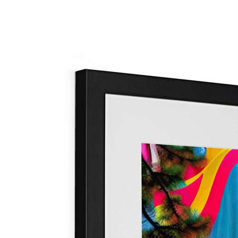 An abstract abstract artwork in print sitting on top of a photo frame.