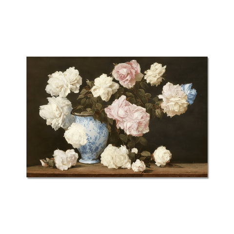 An art print displaying flowers with some pink flowers in it.