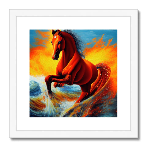 An art print of a horse galloping on a muddy beach.