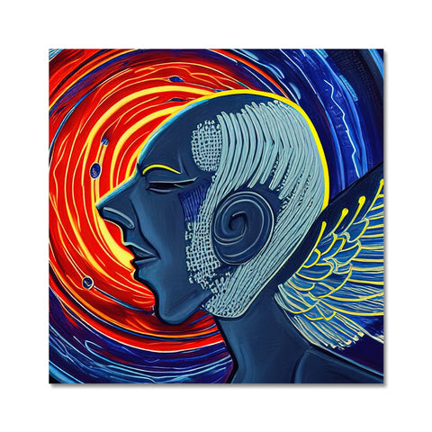 An art print depicting the sphinx in space against the side of a light blue