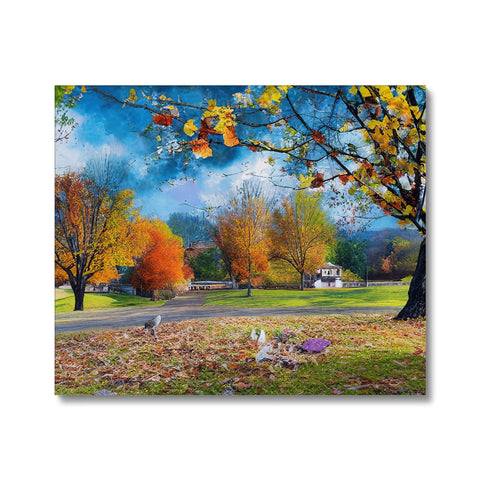 A colorful blanket with a photo of the beautiful trees and foliage on top.