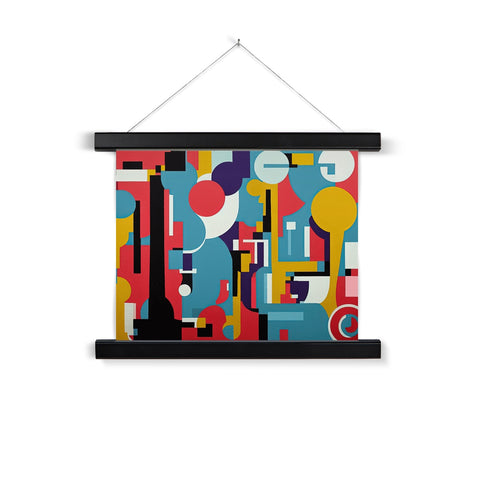 A television with a colorful print hanging from the wall.