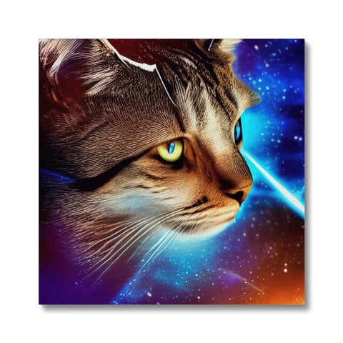 A gray tabby cat looking up at the sky from a computer printed picture.