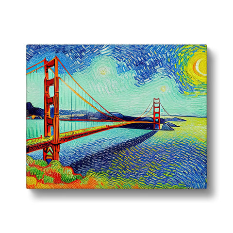 The Golden Gate Bridge is displayed next to a piece of art by the art street museum
