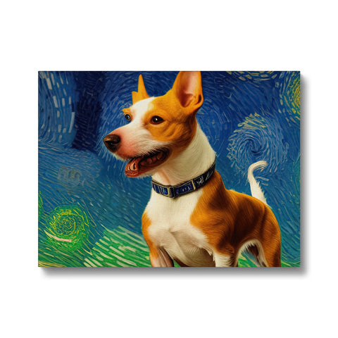An art print of black and white dog on a white background.