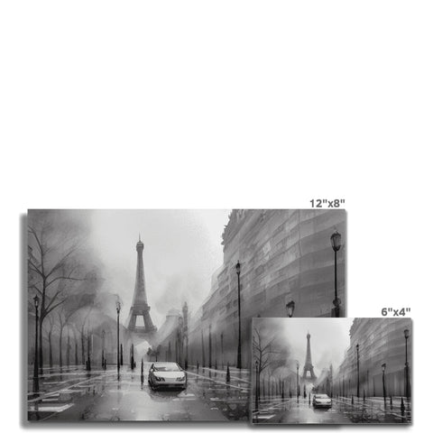 A photograph of four different pictures depicting a cityscape on a rainy street.
