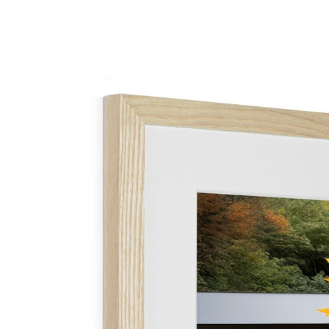 A photo of a picture frame, is on top of a wall, with wood frames