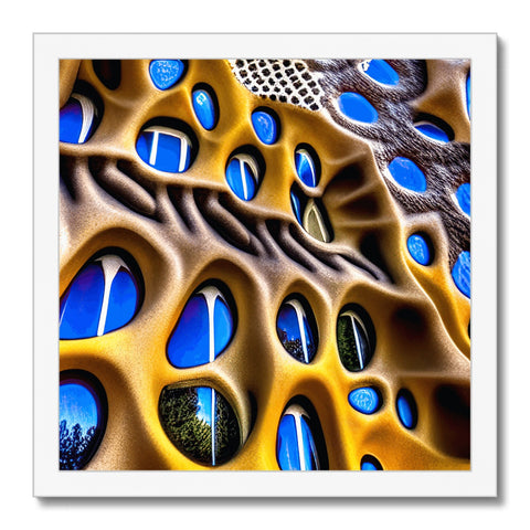 A glass wall covered in brownish colored cells and a dark blue spider web at the