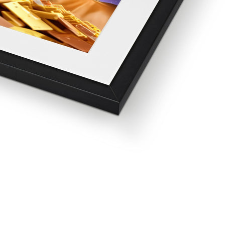 A close-up of a picture of a golden frame in a photo frame.