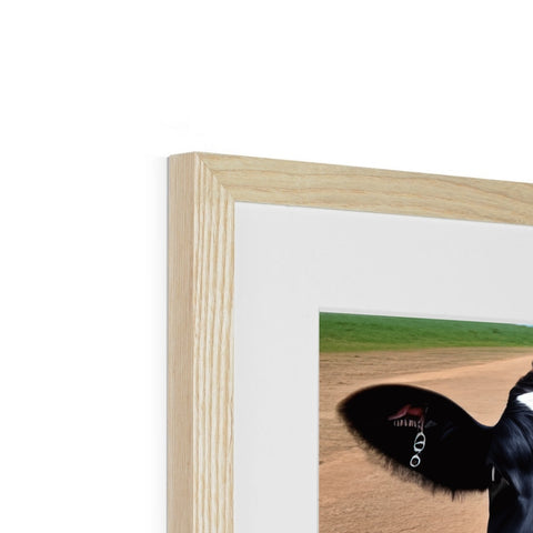 A wooden photo frame with a close up of black and white cat on top of it
