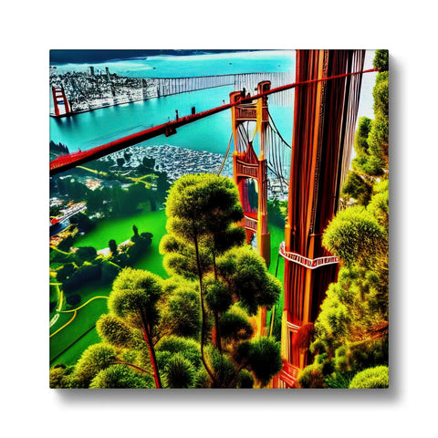 A view of San Francisco's Golden Gate with trees looking out into the bay
