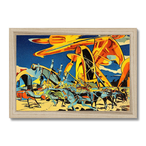 A wooden framed image of sailboats with wind surfers on the sea.