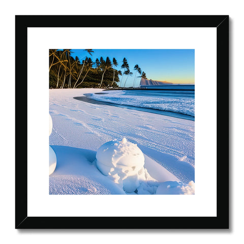 A view of the sea with snow standing in the background. Photo frame, in the