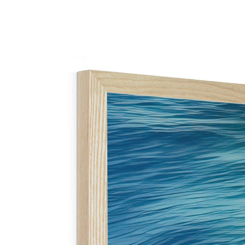 A picture frame on a table with wood wood on a blue background.