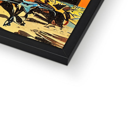 A picture frame with the bottom of a book in brown paper covered with artwork.