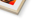 A tiger striped tiger striped softcover photo on a wooden wall on wooden frame