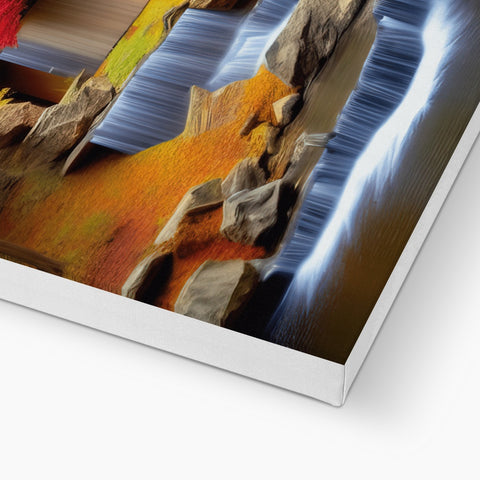 A waterfall in the background of the photo on a white softcover book.