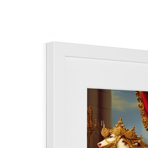 A photo frame with two close ups of a white background and two golden frames.
