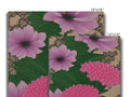 Smiles on wall tiles with colorful placemats and flowers.