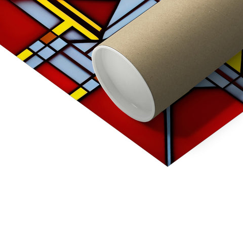 An art print sitting next to wrapping paper on a toilet paper roll.