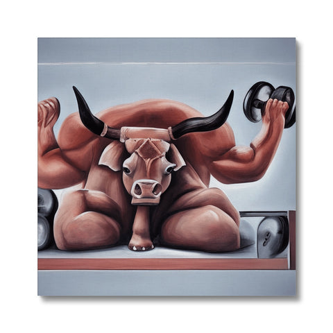 A bull standing next to another bull with horns on the wall