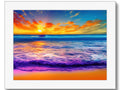 Art print of a light blue sunset with a beach in the background