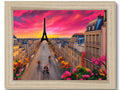 The picture of Paris is pictured on a framed wooden frame