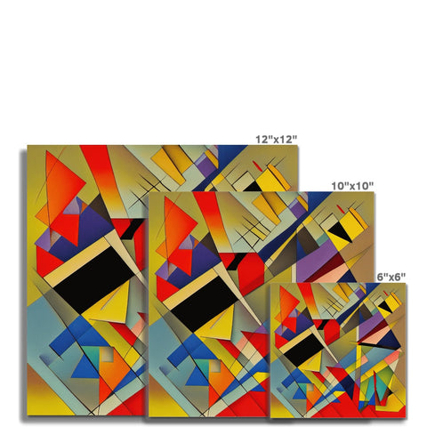 A group of paintings with images of geometric angles on some glass.