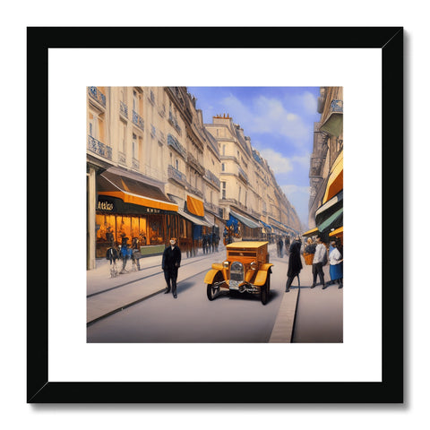 Art print of city streets is displayed on a street scene with a yellow subway.
