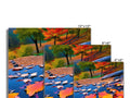 a pair of pictures of trees with fall leaves and a colorful blanket