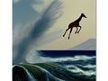 a surfer riding a horse across the ocean on a metal board