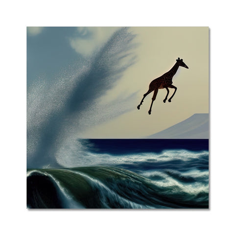 a surfer riding a horse across the ocean on a metal board