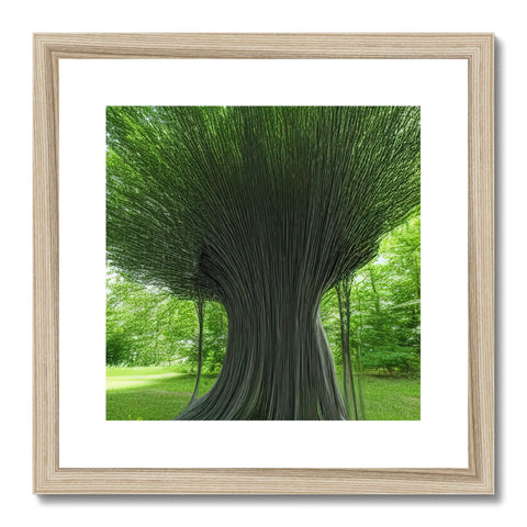 A photo of a tall tree is posted in its tree tree pose on a frame.