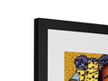 The artwork is a picture of a giraffe in a framed picture frame.