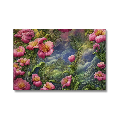 An  art print of water lilies with pink flowers on the bottom of a card