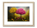 A picture of colorful flowers on top of a framed photograph that has yellow, silver and