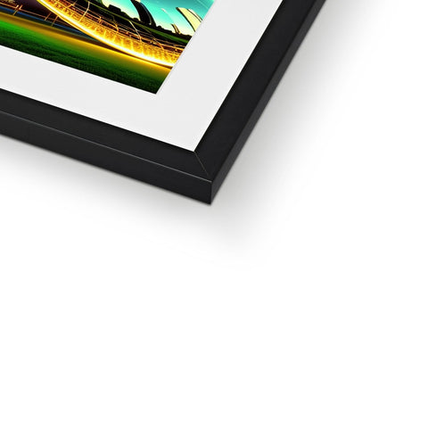 A photo of a picture framed on a shelf next to a white background.