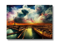 Art print of a sky filled with clouds and the Parisian skyline.