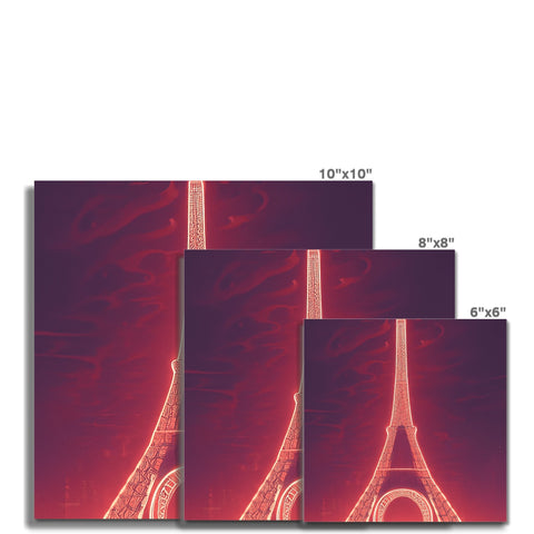 Several white lined notebooks are arranged on a table behind an eiffel tower.