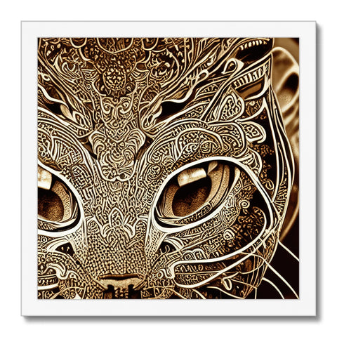 Art print depicting a silver cat on top of a window with woodwork on it's