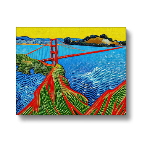 a bridge with wooden sails, an  art print, and lots of colors
