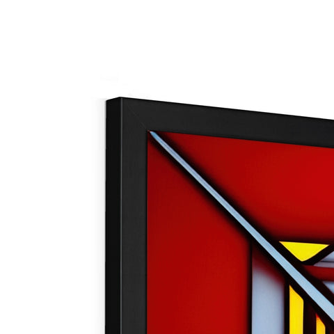 A red triangle print on a high screen TV monitor.