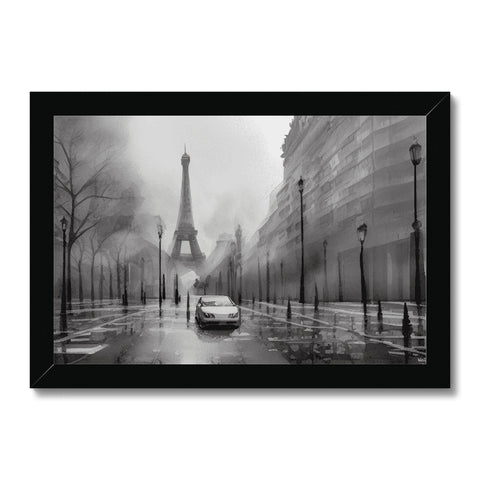 An art print with a rain filled street in Paris.